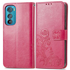 Leather Case Stands Flip Flowers Cover Holder for Motorola Moto Edge 30 5G Red