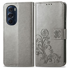Leather Case Stands Flip Flowers Cover Holder for Motorola Moto Edge 30 Pro 5G Gray