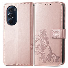 Leather Case Stands Flip Flowers Cover Holder for Motorola Moto Edge 30 Pro 5G Pink