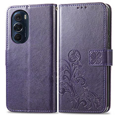 Leather Case Stands Flip Flowers Cover Holder for Motorola Moto Edge 30 Pro 5G Purple