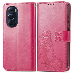 Leather Case Stands Flip Flowers Cover Holder for Motorola Moto Edge 30 Pro 5G Red