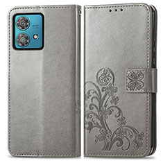 Leather Case Stands Flip Flowers Cover Holder for Motorola Moto Edge 40 Neo 5G Gray