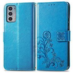 Leather Case Stands Flip Flowers Cover Holder for Motorola Moto Edge Lite 5G Blue