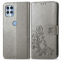 Leather Case Stands Flip Flowers Cover Holder for Motorola Moto Edge S 5G Gray