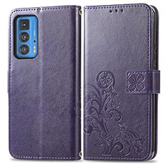 Leather Case Stands Flip Flowers Cover Holder for Motorola Moto Edge S Pro 5G Purple