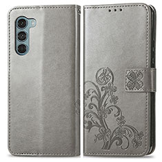 Leather Case Stands Flip Flowers Cover Holder for Motorola Moto Edge S30 5G Gray