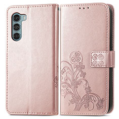 Leather Case Stands Flip Flowers Cover Holder for Motorola Moto Edge S30 5G Pink