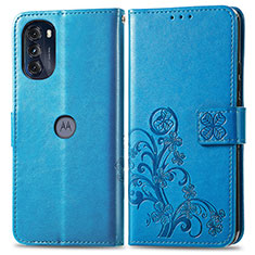 Leather Case Stands Flip Flowers Cover Holder for Motorola Moto G 5G (2022) Blue
