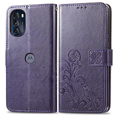 Leather Case Stands Flip Flowers Cover Holder for Motorola Moto G 5G (2022) Purple