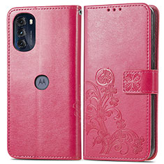 Leather Case Stands Flip Flowers Cover Holder for Motorola Moto G 5G (2022) Red