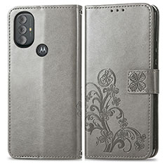 Leather Case Stands Flip Flowers Cover Holder for Motorola Moto G Play (2023) Gray
