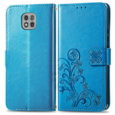 Leather Case Stands Flip Flowers Cover Holder for Motorola Moto G Power (2021) Blue