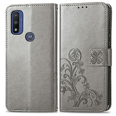 Leather Case Stands Flip Flowers Cover Holder for Motorola Moto G Pure Gray