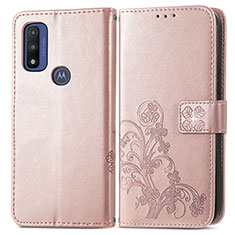 Leather Case Stands Flip Flowers Cover Holder for Motorola Moto G Pure Pink