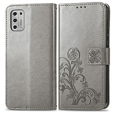 Leather Case Stands Flip Flowers Cover Holder for Motorola Moto G Stylus (2021) Gray