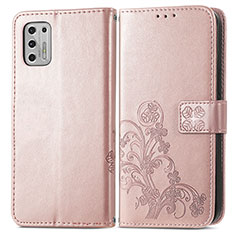 Leather Case Stands Flip Flowers Cover Holder for Motorola Moto G Stylus (2021) Pink