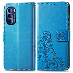 Leather Case Stands Flip Flowers Cover Holder for Motorola Moto G Stylus (2022) 4G Blue