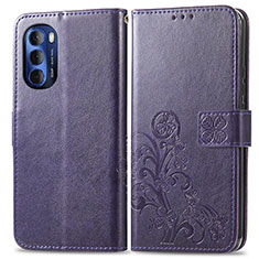 Leather Case Stands Flip Flowers Cover Holder for Motorola Moto G Stylus (2022) 4G Purple