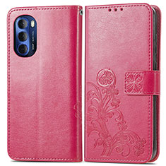 Leather Case Stands Flip Flowers Cover Holder for Motorola Moto G Stylus (2022) 4G Red