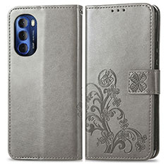 Leather Case Stands Flip Flowers Cover Holder for Motorola Moto G Stylus (2022) 5G Gray