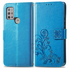 Leather Case Stands Flip Flowers Cover Holder for Motorola Moto G10 Blue