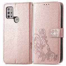 Leather Case Stands Flip Flowers Cover Holder for Motorola Moto G10 Pink