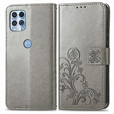 Leather Case Stands Flip Flowers Cover Holder for Motorola Moto G100 5G Gray