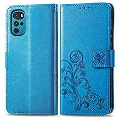 Leather Case Stands Flip Flowers Cover Holder for Motorola Moto G22 Blue