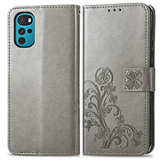 Leather Case Stands Flip Flowers Cover Holder for Motorola Moto G22 Gray