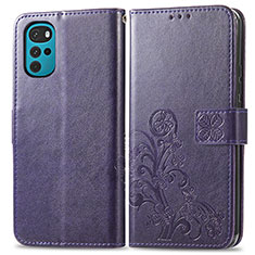 Leather Case Stands Flip Flowers Cover Holder for Motorola Moto G22 Purple