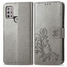 Leather Case Stands Flip Flowers Cover Holder for Motorola Moto G30 Gray
