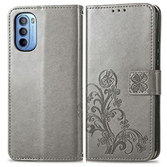 Leather Case Stands Flip Flowers Cover Holder for Motorola Moto G31 Gray