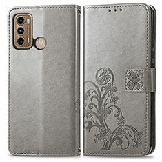 Leather Case Stands Flip Flowers Cover Holder for Motorola Moto G40 Fusion Gray