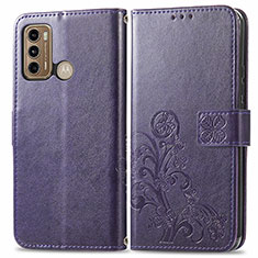 Leather Case Stands Flip Flowers Cover Holder for Motorola Moto G40 Fusion Purple