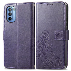 Leather Case Stands Flip Flowers Cover Holder for Motorola Moto G41 Purple
