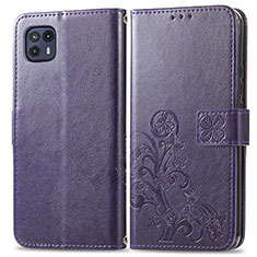 Leather Case Stands Flip Flowers Cover Holder for Motorola Moto G50 5G Purple