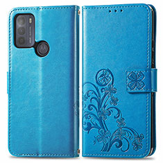 Leather Case Stands Flip Flowers Cover Holder for Motorola Moto G50 Blue