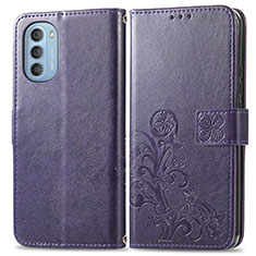 Leather Case Stands Flip Flowers Cover Holder for Motorola Moto G51 5G Purple