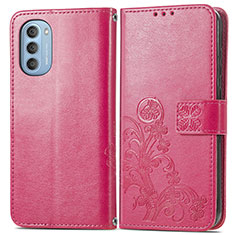 Leather Case Stands Flip Flowers Cover Holder for Motorola Moto G51 5G Red