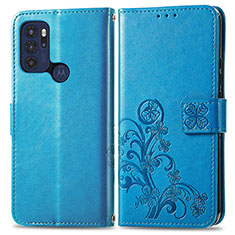 Leather Case Stands Flip Flowers Cover Holder for Motorola Moto G60s Blue