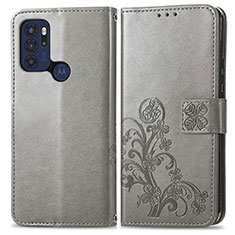 Leather Case Stands Flip Flowers Cover Holder for Motorola Moto G60s Gray
