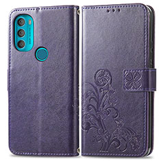 Leather Case Stands Flip Flowers Cover Holder for Motorola Moto G71 5G Pink