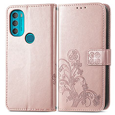Leather Case Stands Flip Flowers Cover Holder for Motorola Moto G71 5G Purple
