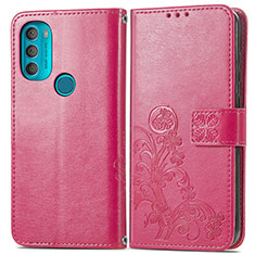 Leather Case Stands Flip Flowers Cover Holder for Motorola Moto G71 5G Red