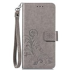 Leather Case Stands Flip Flowers Cover Holder for Motorola Moto One Fusion Plus Gray