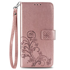 Leather Case Stands Flip Flowers Cover Holder for Motorola Moto One Fusion Plus Pink