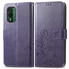Leather Case Stands Flip Flowers Cover Holder for Nokia XR21 Purple