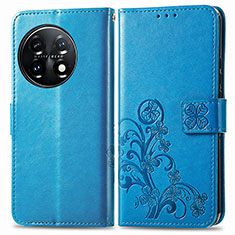 Leather Case Stands Flip Flowers Cover Holder for OnePlus 11 5G Blue