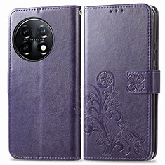 Leather Case Stands Flip Flowers Cover Holder for OnePlus 11 5G Purple
