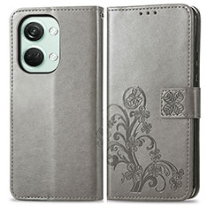 Leather Case Stands Flip Flowers Cover Holder for OnePlus Nord 3 5G Gray